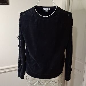 Papaya Black Eyelet Sleeve Sweatshirt